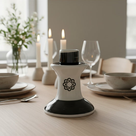 Castiçal de Porcelana - Branco/Preto